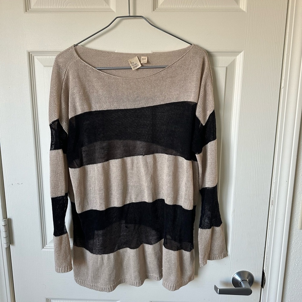 THE FISHER PROJECT Striped Beige and Black Knit Small/Petite Sweater.